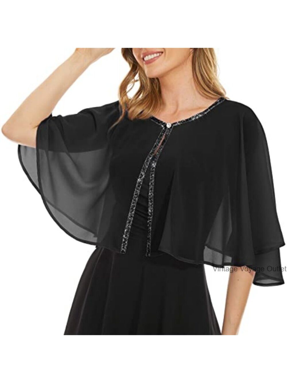 Chiffon Sequins Shawl Wrap Cape for Evening Dress Wedding Formal Occasion